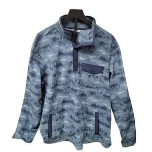 Duluth Trading Co Mens XL Relaxed Fit Fleece Pullover Mountain Deer Print Blue